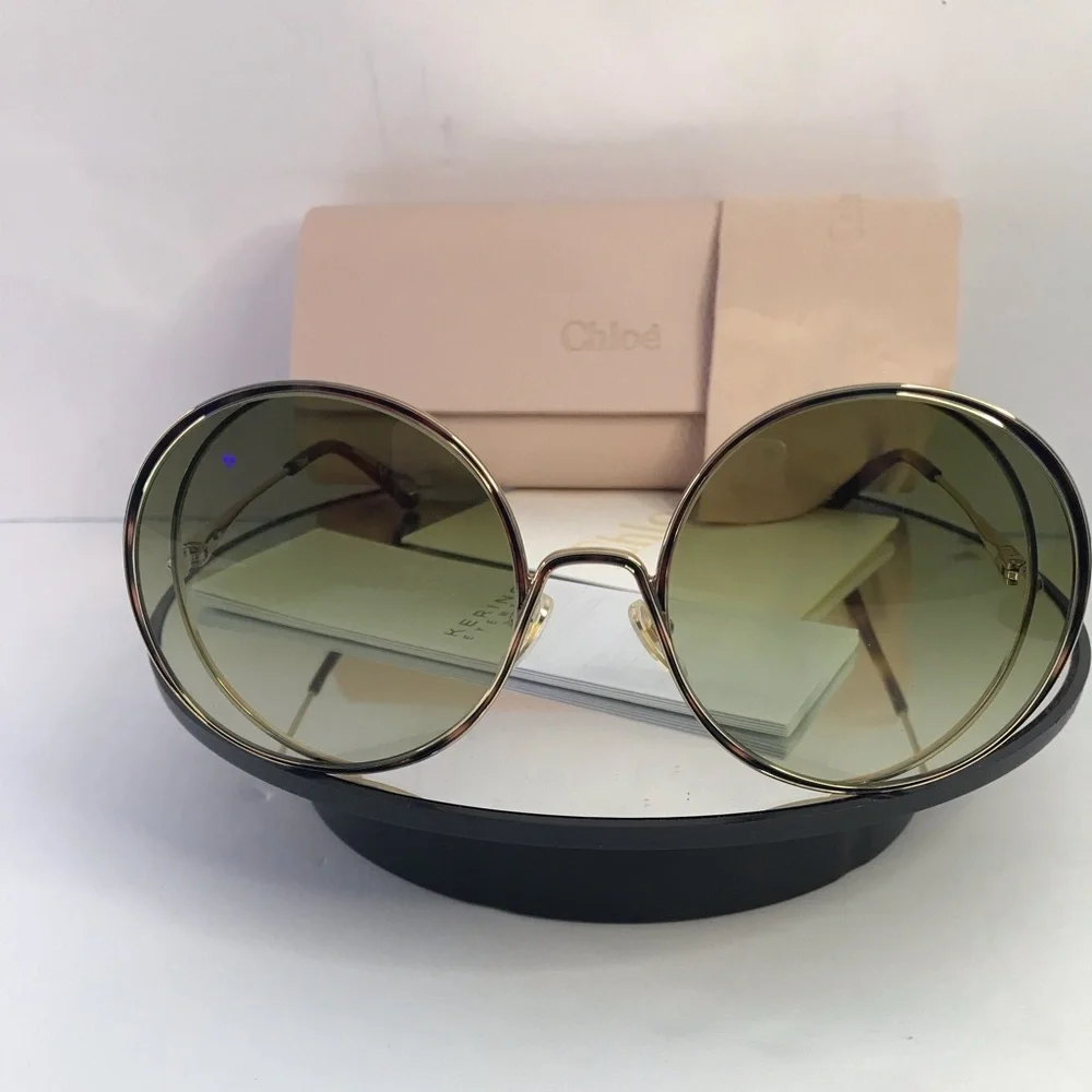 New Authentic Chloe Gold & Green Round Sunglasses HANAH COLLECTION